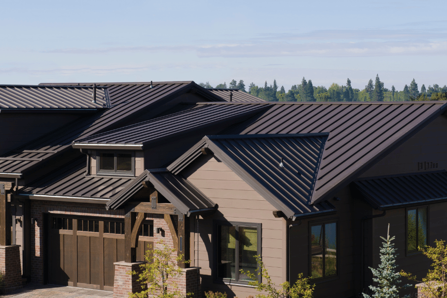 Modern home with dark asphalt shingle roof